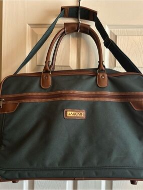 Jaguar Olive Green Duffel Bag with Brown Leather Trim